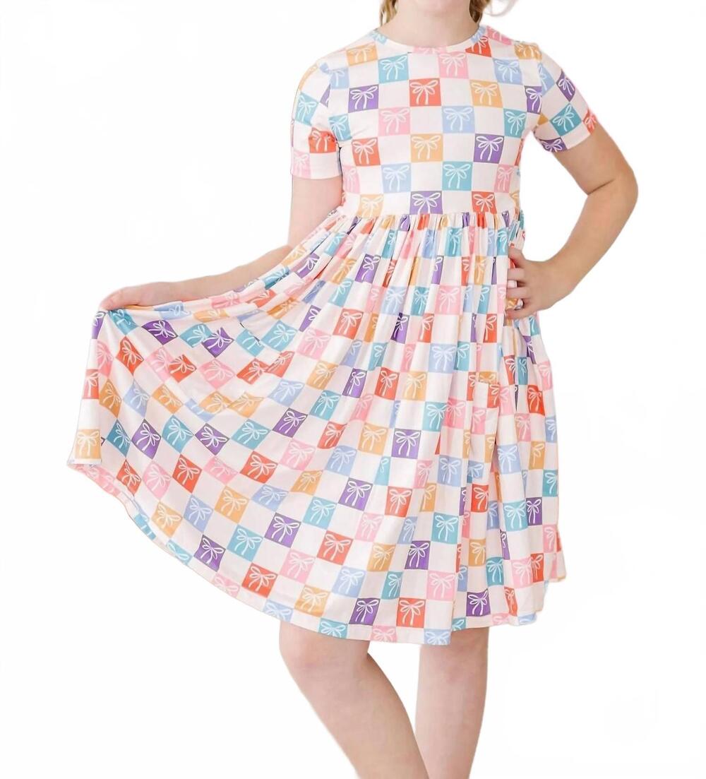 NEW MILA & ROSE short sleeve pocket twirl dress in rainbow ribbons